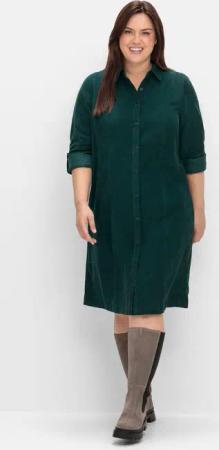 Sheego Hemdblusenkleid aus weichem Cord, tiefgrün, Gr.40