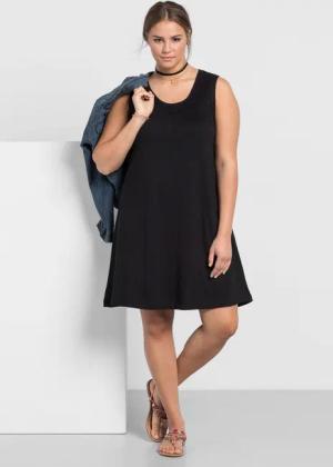 Sheego Shirtkleid mit Smok-Einsatz, in A-Linie, schwarz, Gr.48
