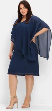 Sheego Cocktailkleid mit asymmetrischem Cape, aus Chiffon, marine, Gr.42