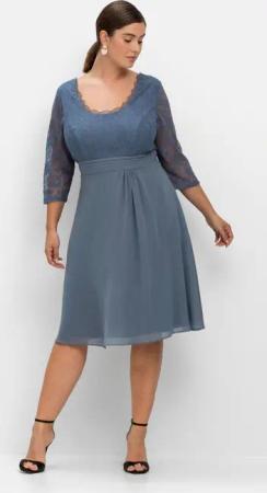 Sheego Cocktailkleid mit floraler Spitze, stahlblau, Gr.56