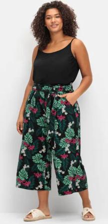 Sheego Sommerhose mit tropischem Print, in Culotte-Form, schwarz gemustert, Gr.42