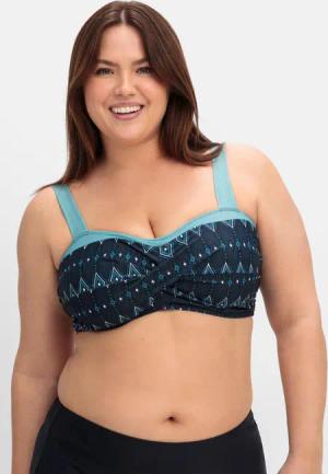 Sheego Bikini-Oberteil in Wickeloptik, ohne Bügel, tiefblau bedruckt, Gr.42C