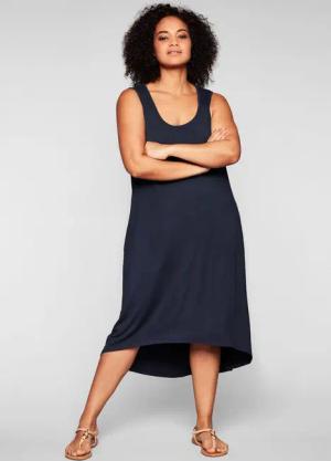 Sheego Kleid mit Taschen, im Vokuhilaschnitt, marine, Gr.40