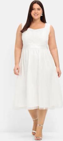 Sheego Abendkleid mit Stickerei und Perlen, offwhite, Gr.48