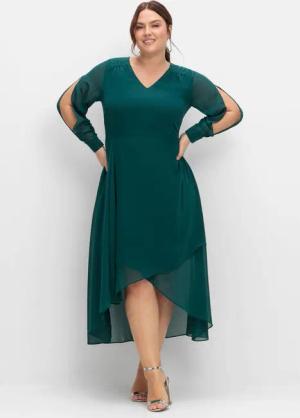 Sheego Chiffonkleid mit Cut-outs und Schmucksteinen, dunkelgrün, Gr.50