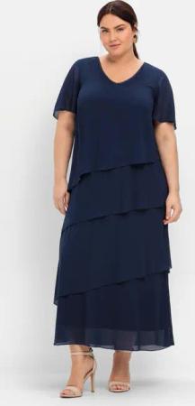 Sheego Cocktailkleid im Lagenlook mit Volants, marine, Gr.56