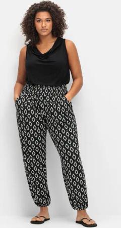 Sheego Bedruckte Jerseyhose mit breitem Smokbund, schwarz gemustert, Gr.58