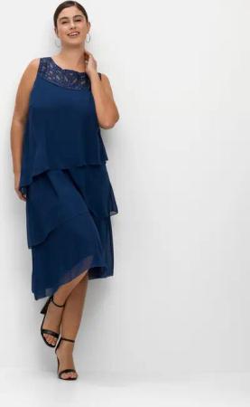 Sheego Cocktailkleid im Layerlook, mit Pailletten, blau, Gr.48