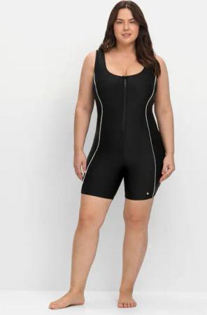 Sheego Schwimmanzug mit Reißverschluss und kurzem Bein, schwarz, Gr.56B