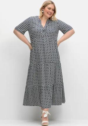 Sheego Maxikleid mit Alloverprint und Stufenvolants, offwhite gemustert, Gr.48