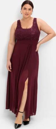 Sheego Abendkleid mit floraler Spitze, aubergine, Gr.56