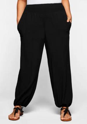 Sheego Weite Hose mit Smokbund, aus Viskose, nachtschwarz, Gr.46