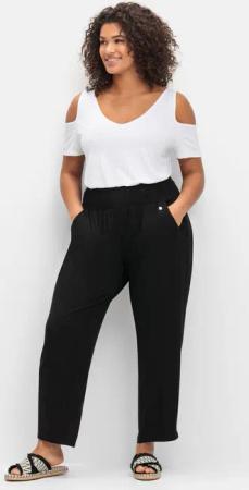 Sheego Jerseyhose mit breitem Smokbund und Blumendruck, schwarz, Gr.46
