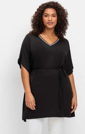 Sheego Shirttunika mit Taillen-Bindeband, schwarz, Gr.44/46