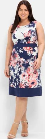 Sheego Cocktailkleid in A-Linie mit Blumendruck, marine bedruckt, Gr.52