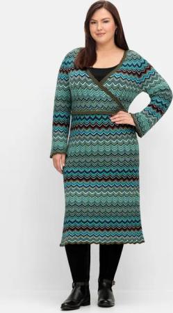 Sheego Strickkleid in Wickeloptik, mit Unterkleid, dunkeloliv gemustert, Gr.52