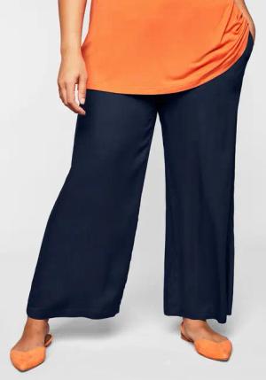 Sheego Weite Hose mit Smokbund und Taschen, marine, Gr.48