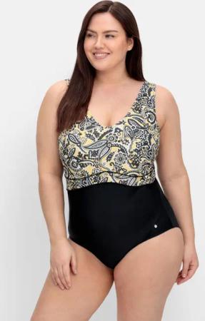 Sheego Badeanzug mit tiefem Rücken und Shaping-Effekt, schwarz, Gr.42E