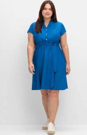 Sheego Blusenkleid mit Gürtel, mit Leinenanteil, kobalt, Gr.58