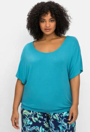Sheego Jerseyshirt mit Einsatz aus Spitze im Nacken, türkis, Gr.52/54