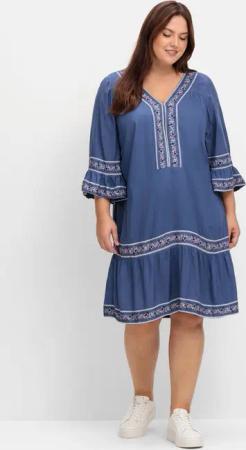 Sheego Kurzes Tunikakleid mit Zierband-Details, jeansblau gemustert, Gr.44