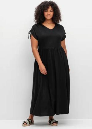 Sheego Jerseykleid mit Tunnelzug am Ärmel, schwarz, Gr.54