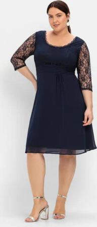 Sheego Cocktailkleid mit floraler Spitze, marine, Gr.54