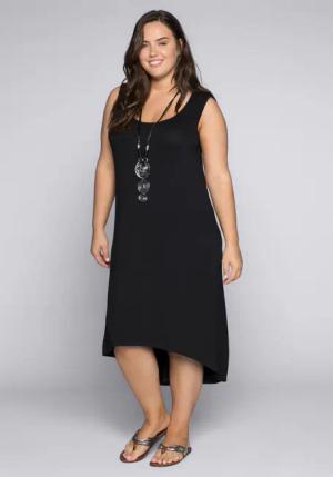 Sheego Kleid mit Taschen, im Vokuhilaschnitt, schwarz, Gr.54