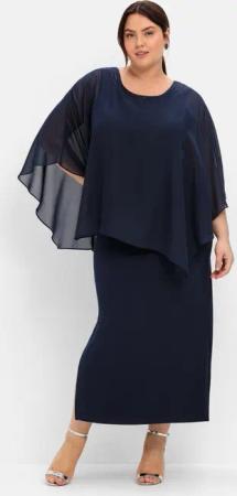 Sheego Abendkleid in A-Linie mit weiten Fledermausärmeln, marine, Gr.44