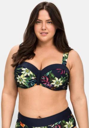 Sheego Bikini-Oberteil mit Bügeln und Blumendruck, marine gemustert, Gr.58D