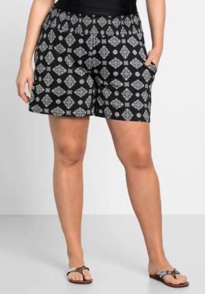 Sheego Jerseyshorts mit Smokbund und zwei Taschen, schwarz bedruckt, Gr.48