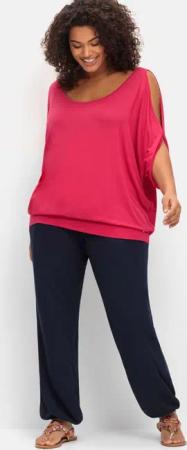 Sheego Jerseyhose mit Smokbund und Gummibündchen, marine, Gr.58