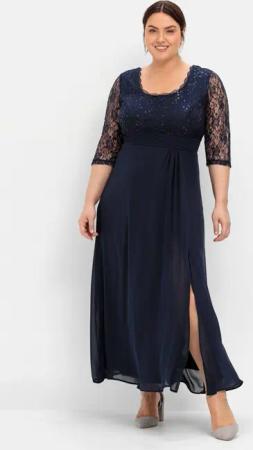 Sheego Abendkleid mit floraler Spitze, marine, Gr.42