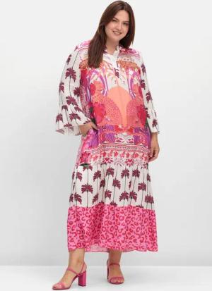 Sheego Maxikleid im Mustermix, mit Trompetenärmeln, pink gemustert, Gr.40