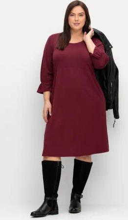 Sheego Shirtkleid mit gerafften 3/4-Ärmeln, weinrot, Gr.44