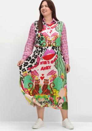 Sheego Maxirock aus Viskose-Satin, im Multicolor-Muster, blattgrün gemustert, Gr.42