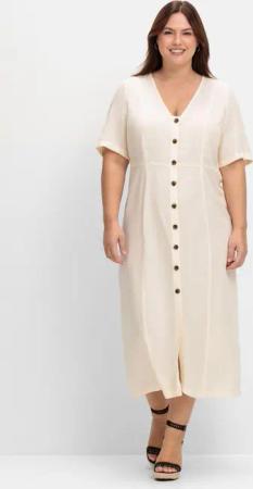 Sheego Maxikleid im Leinen-Mix, mit Knopfleiste, champagner, Gr.44