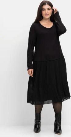 Sheego Strickkleid mit Plisseerock aus Chiffon, schwarz, Gr.54