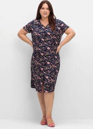 Sheego Kleid mit Knopfleiste und Blumendruck, marine gemustert, Gr.50