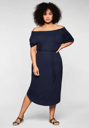 Sheego Kleid mit Bindeband und Carmenausschnitt, marine, Gr.42