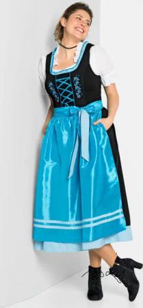 Sheego Dirndl mit Schürze 2tlg., schwarz-türkis, Gr.40
