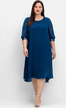 Sheego Abendkleid aus Georgette, mit geschlitztem Ärmel, blau, Gr.40