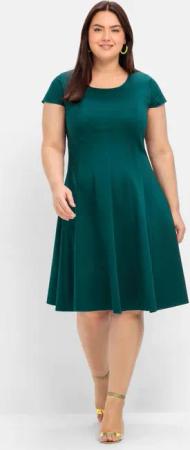Sheego Cocktailkleid in A-Linie, in Bahnenform, tiefgrün, Gr.44