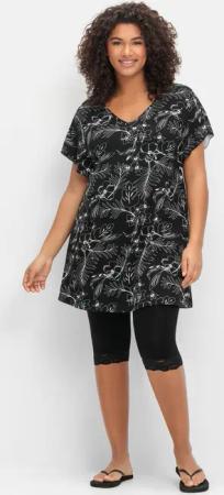 Sheego Set aus floralem Jerseyshirt und 3/4-Leggings, schwarz-weiß, Gr.52