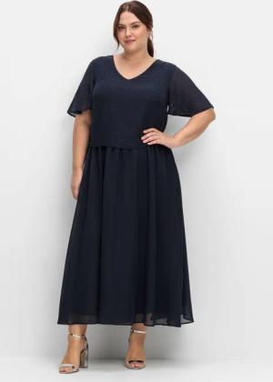 Sheego Chiffonkleid im Lagenlook, mit Schmucksteinen, tiefblau, Gr.50