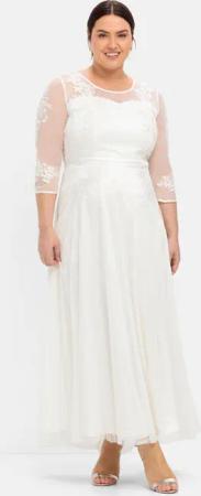 Sheego Abendkleid mit Spitzenapplikationen in Corsagenoptik, offwhite, Gr.48
