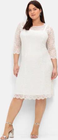 Sheego Spitzenkleid mit Wellensaum; knielang, offwhite, Gr.44