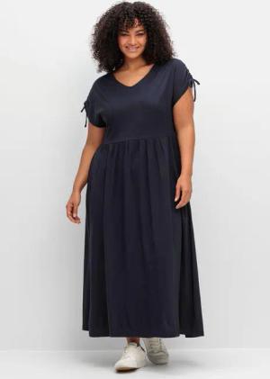 Sheego Jerseykleid mit Tunnelzug am Ärmel, tiefblau, Gr.54