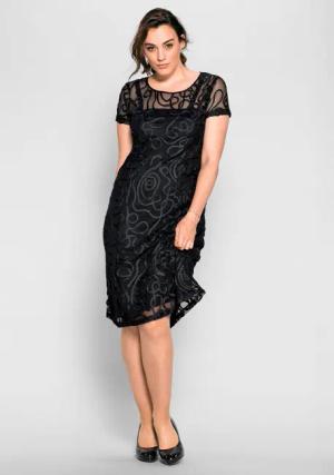 Sheego Cocktailkleid mit Zierborten, schwarz, Gr.56