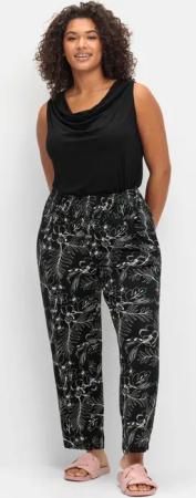 Sheego Jerseyhose mit breitem Smokbund und Blumendruck, schwarz gemustert, Gr.42